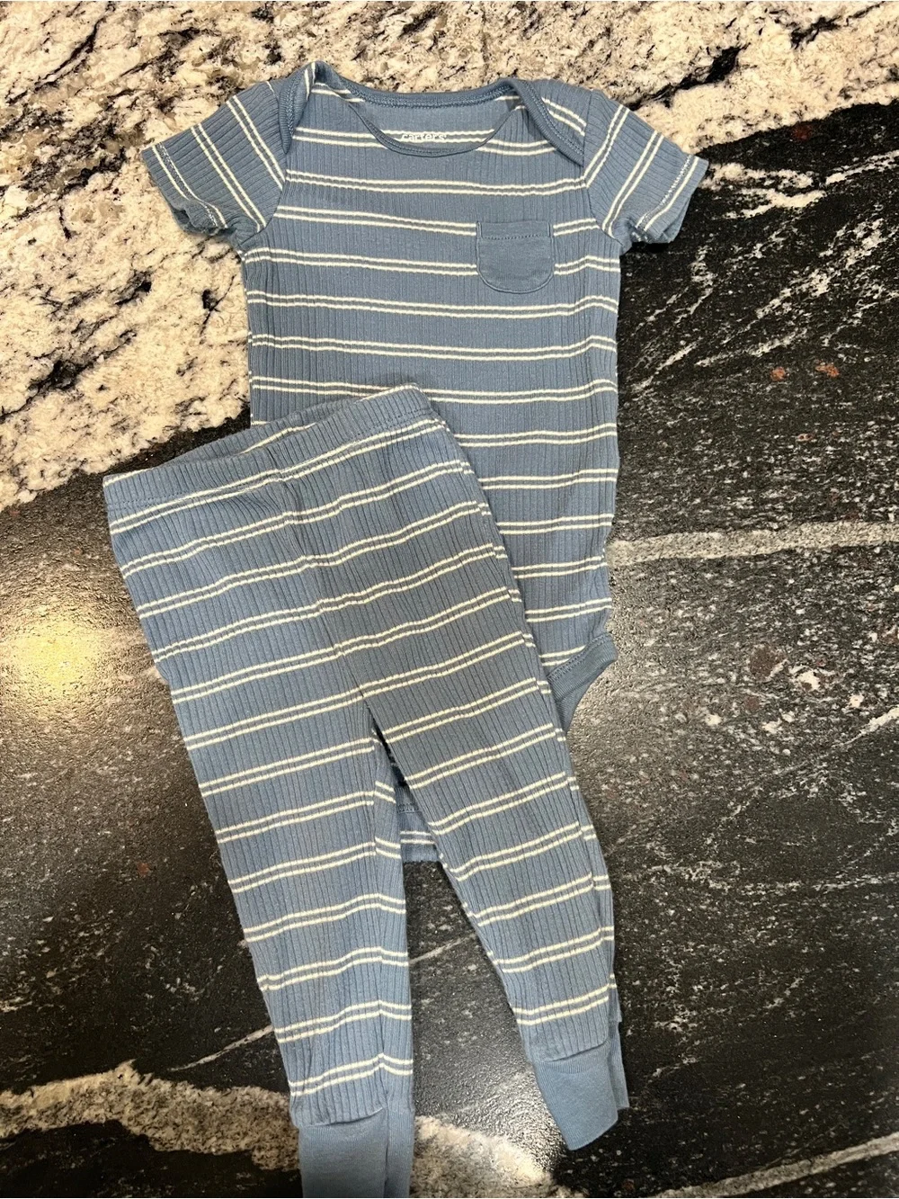 Carter’s Blue Ribbed Stripe 2-Piece Outfit Set | Pocket Bodysuit & Leggings | 9M